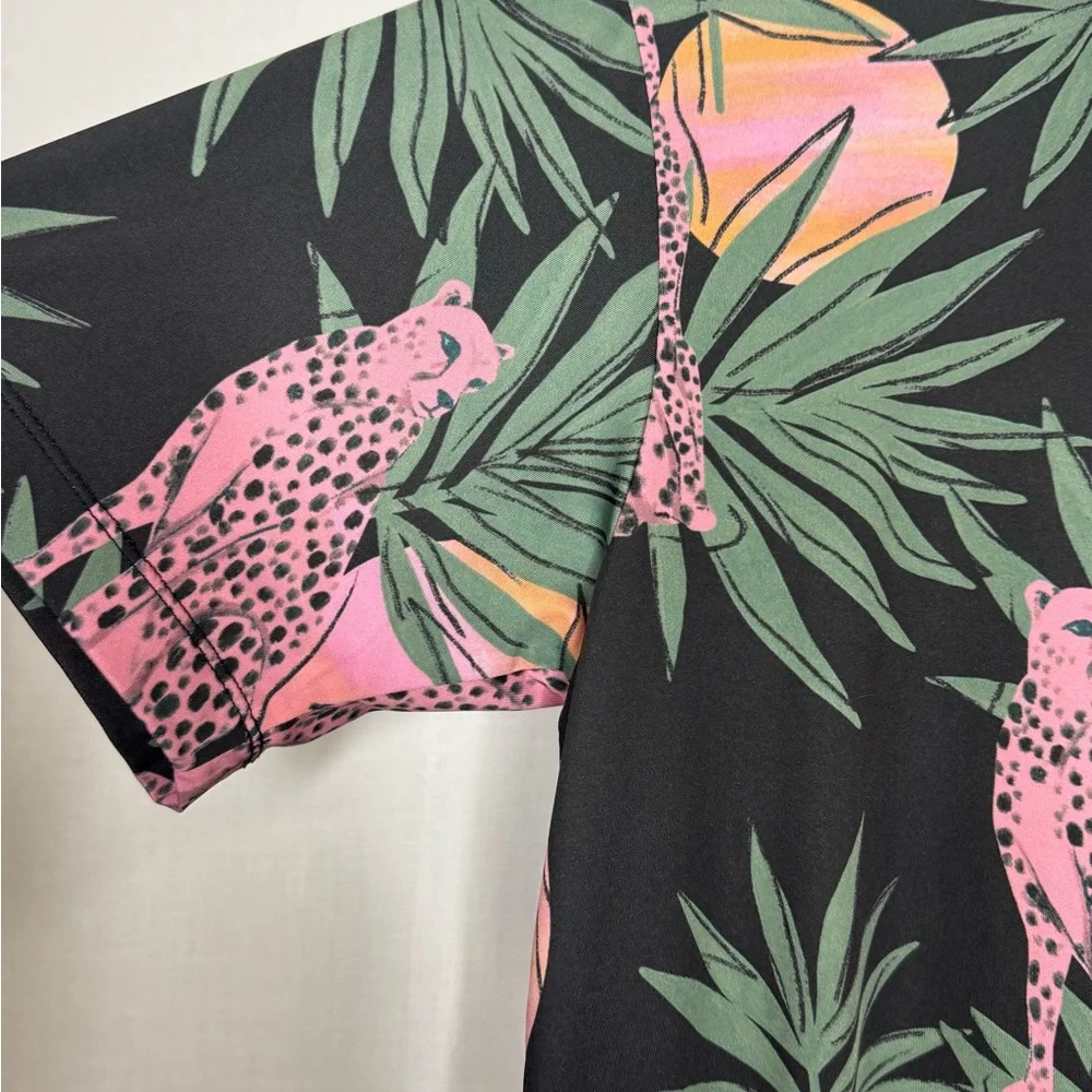Bad Birdie Men Dayglow Polo Golf Shirt Sz S Panther Palm Trees Unique Athleisure